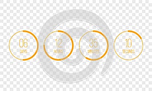 Vector countdown clock counter timer. UI digital count down circle board meter with circle time pie diagram
