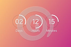 Vector countdown clock counter timer. Scoreboard of day, hour, minutes and seconds for web page coming soon event template