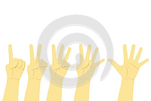 Counting Hand, One to Five isolated on white