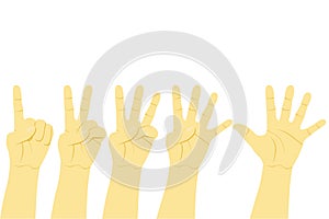 Counting Hand, One to Five isolated on white