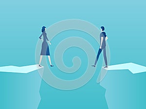 Vector of a couple man and woman standing at the edge of the abyss