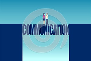 Vector of a couple solving all misunderstandings standing on a communication bridge