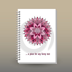 Cover of diary or notebook with ring spiral binder - format A5 - layout brochure concept - cute pink magenta purple burgund