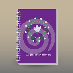 Vector cover of diary or notebook with ring spiral binder layout brochure concept - purple violet colored with sprin