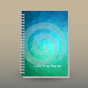 Vector cover of diary or notebook with ring spiral binder layout brochure concept - blue green cyan color gradient -