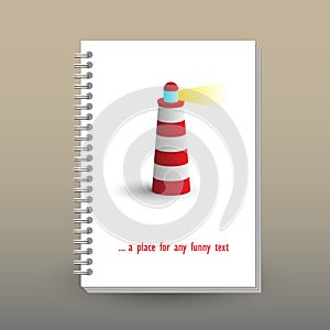 Vector cover of diary with ring spiral binder - format A5 - layout brochure concept - red and white colored lighthouse