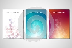 Vector covers or brochure for medicine, science and digital technology. Geometric abstract background with hexagons