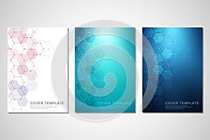 Vector covers or brochure for medicine, science and digital technology. Geometric abstract background with hexagons