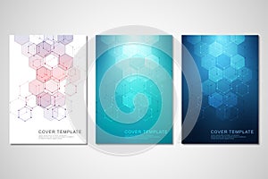 Vector covers or brochure for medicine, science and digital technology. Geometric abstract background with hexagons