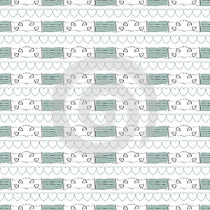 Vector Covid19 Green Surgical Face Masks on White Background Seamless Repeat Pattern. Background for textiles, cards