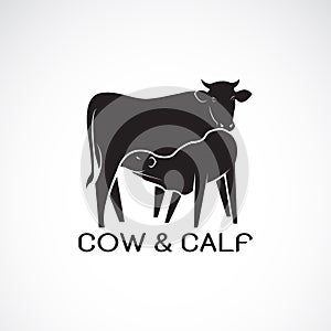 Vector of cow and calf on white background. Farm Animal. cow Icon or logo. Calf is sucking the cow`s milk. Easy editable layered