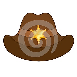 Vector Cowboy Hat. Vector Sheriff Hat with Golden Star Badge