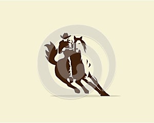 Vector of Cowboy riding wild horse