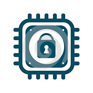 Vector CPU icon with lock sign cyber security