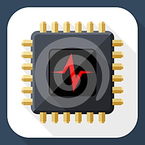 Vector CPU or Processor test icon. CPU or Processor test simple icon in flat style with long shadow