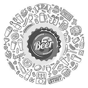 Vector craft beer doodle poster