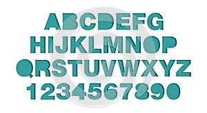 Vector craft paper cut blue shapes font. Paper art style alphabet and numbers, typography ABC letters design. 3d characters