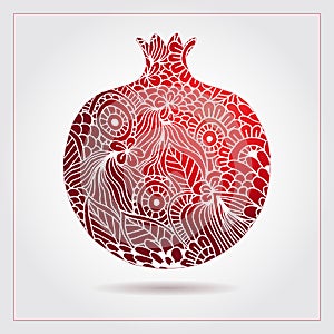 Vector creative abstract pomegranate fruit. Decorative design for Jewish holidays. Tu Bishvat, Sukkot, Rosh Hashanah. Hand drawn