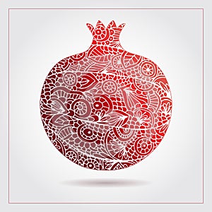 Vector creative abstract pomegranate fruit. Decorative design for Jewish holidays. Tu Bishvat, Sukkot, Rosh Hashanah. Hand drawn