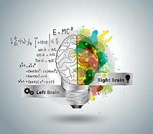 Vector creative concept of the human brain with light bulb ideas