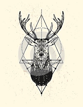 Black deer head with triangle background.