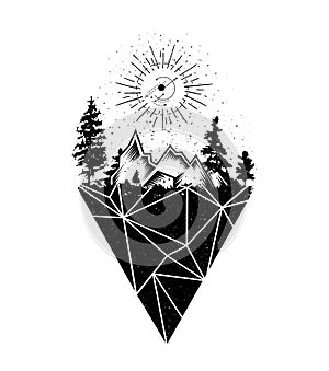 Vector creative geometric lanscape tattoo art style design