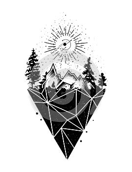 Vector creative geometric lanscape tattoo art style design