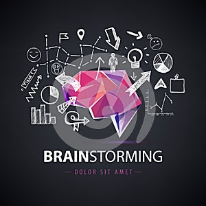 Vector creative logo, brainstorm, creating new ideas, teamwork illustration.