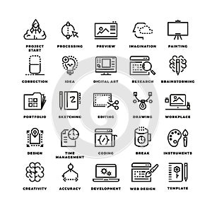 Vector creative process line icons