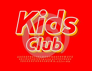 Vector creative Sign Kids Club. Bright Red 3D Font. Trendy Alphabet Letters and Numbers