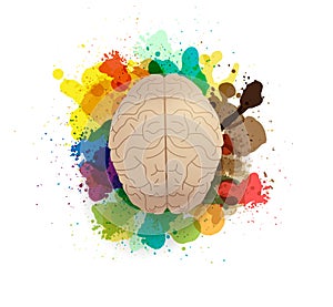 Vector creativity brain with watercolor splatter