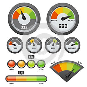 Vector credit score gauge icon set