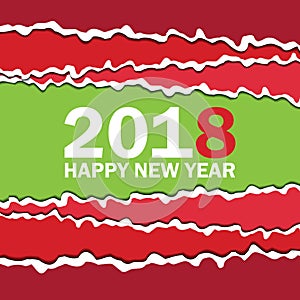 Vector creeting Happy New 2018 Year card. Paper cut effect. Modern ripped background. Christmas banner. Torn paper tape
