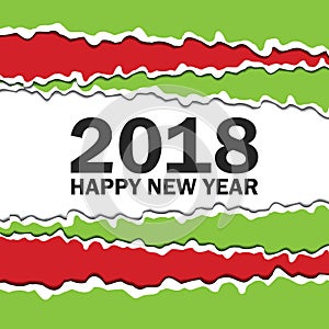 Vector creeting Happy New 2018 Year card. Paper cut effect. Modern ripped background. Christmas banner. Torn paper tape