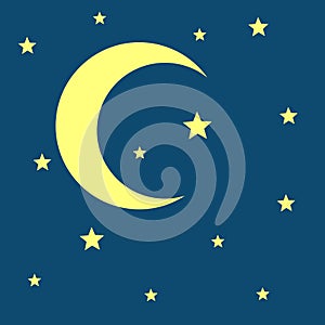 Vector crescent moon and stars night icon