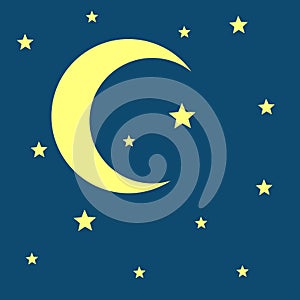 Vector crescent moon and stars night icon photo