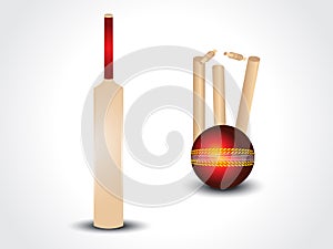 Vector cricket bat & ball with stumps