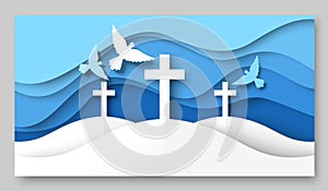Vector cross christian symbol and flying pigeon