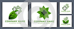 vector cross and leaf, health care green medical logo isolated