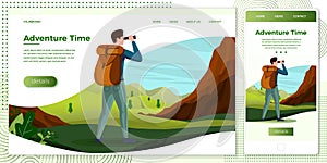 Vector cross platform illustration set man hiking