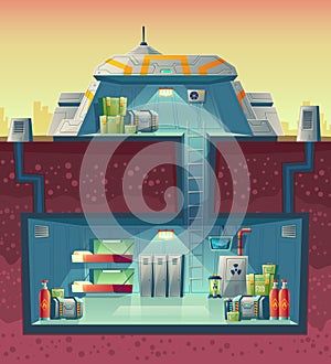 Vector cross section of nuclear shelter, laboratory