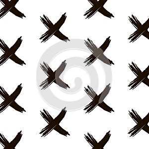 Vector cross sign pattern. Abstract background with brush strokes. Monochrome hand drawn elements print hipster X