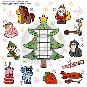 Vector crossword, education game for children about Christmas pr