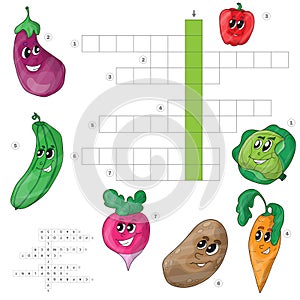Vector crossword game for children about vegetables