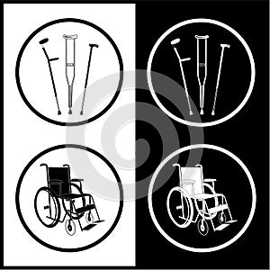 Vector crutches and invalid chair icons