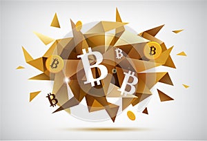 Vector crypto currency, bitcoin faceted banner photo
