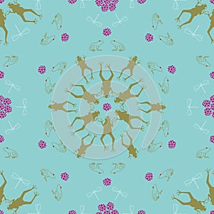 Vector crystal blue seamless pattern background: Froggish Ballet.