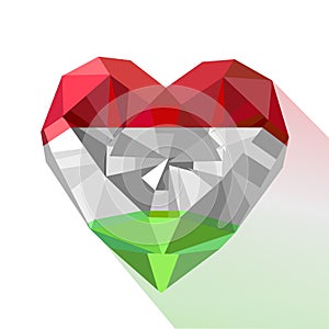 Vector crystal gem jewelry heart with the flag of the Hungary.