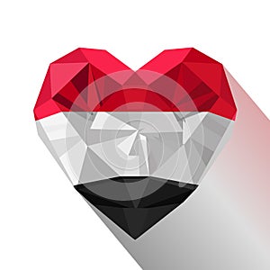 Vector crystal gem Yemeni heart with the flag of the Republic of Yemen.