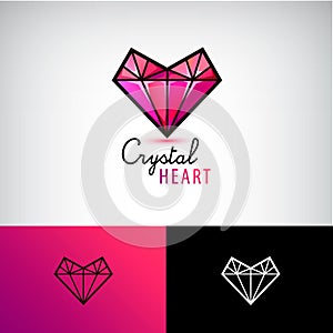 Vector crystal heart icon, jewelry logo. Love, diamond,